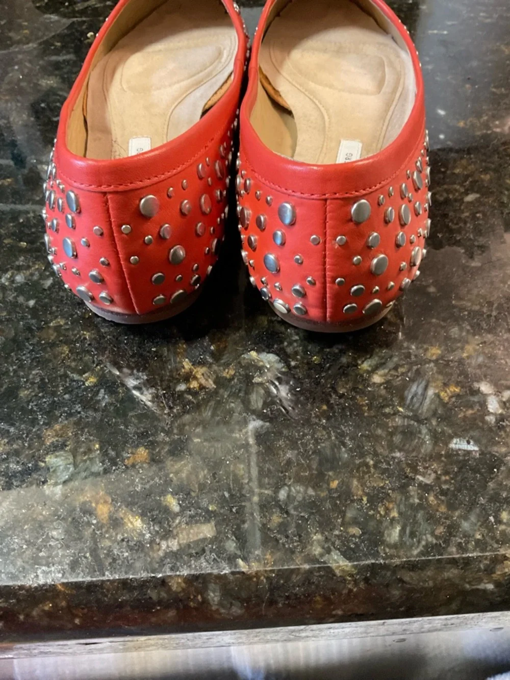 Diane von Furstenberg Silver Studded Orange/Red Pointed Toe Flat Sz 9.5 M luxury